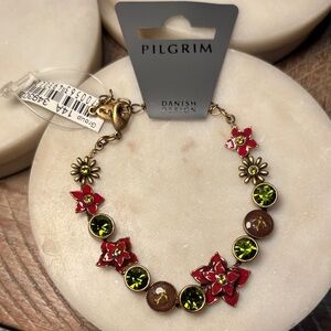 (#48) Pilgrim Floral Bracelet with Red and Green Accents